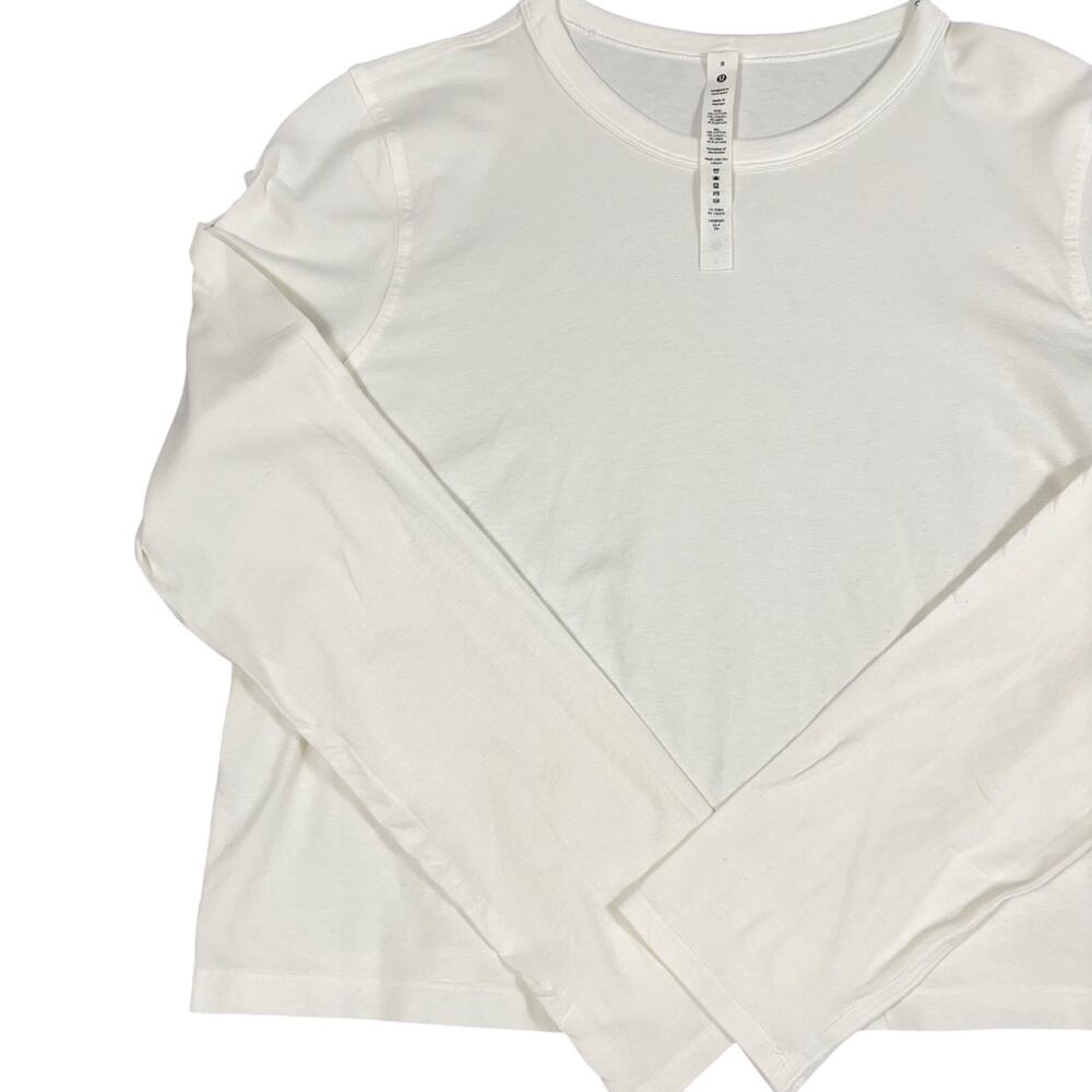 lululemon White Cates LS Long Sleeve T-Shirt Size 8 Cotton Lyocell Linen Blend - Picture 3 of 9